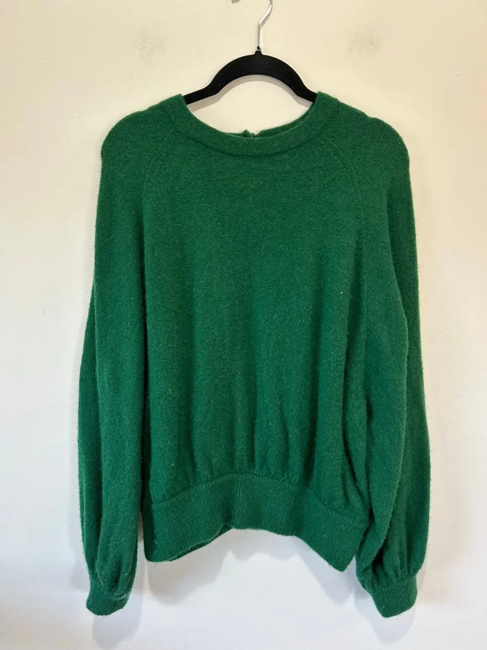 J. Crew wool blend sweater womens M green button detail crew neck